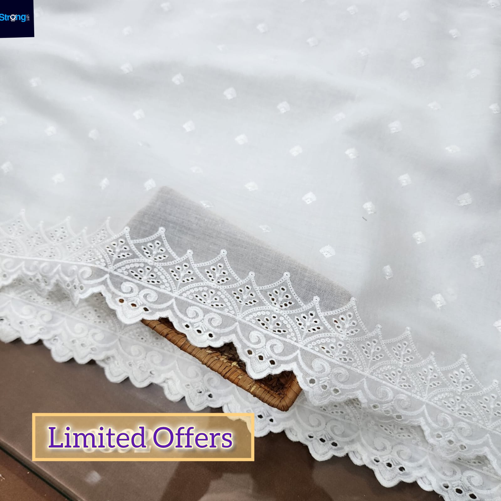 Chikenkari White Lawn Shawl Ladies